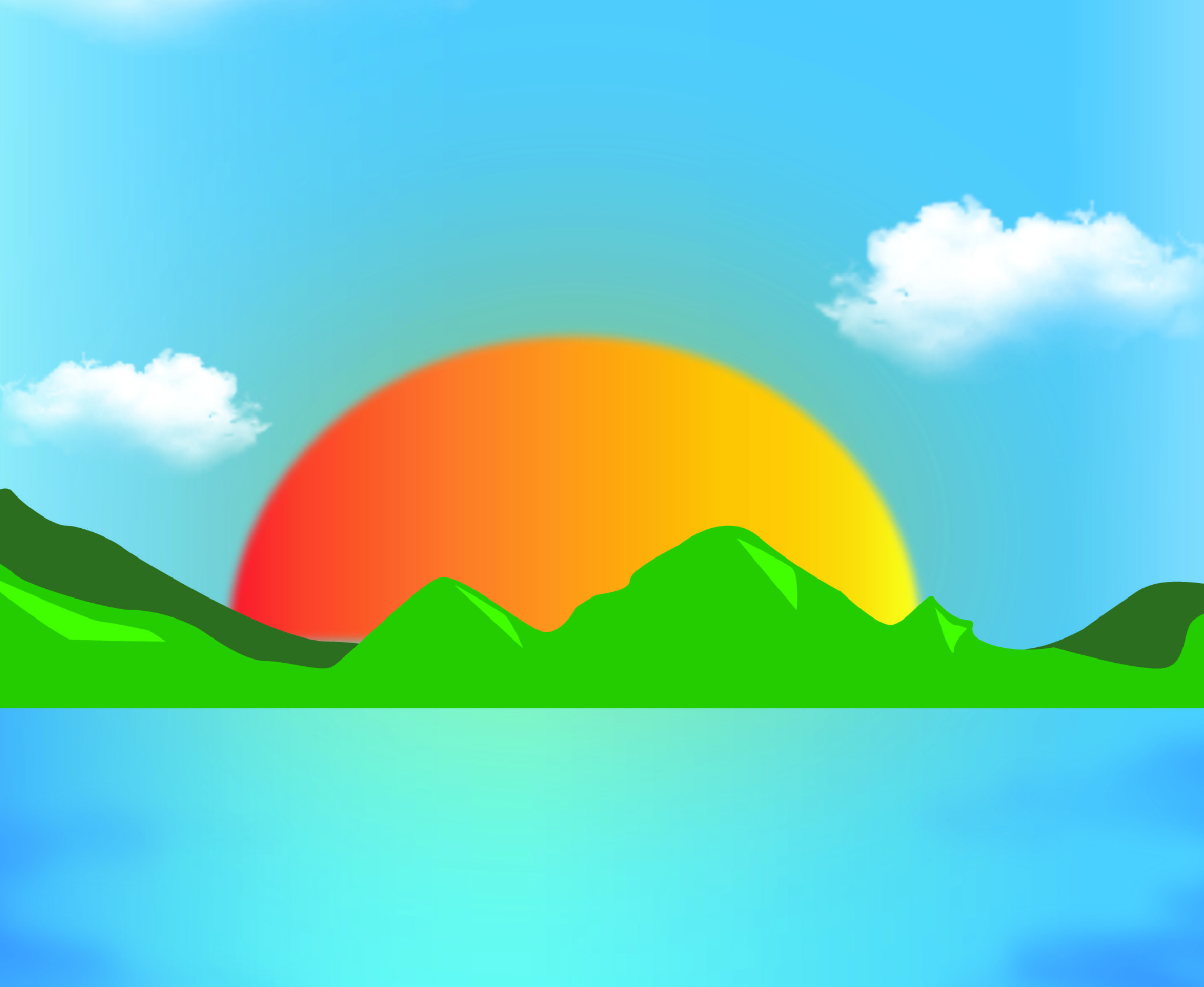 Illustrated image with rising sun on the horizon