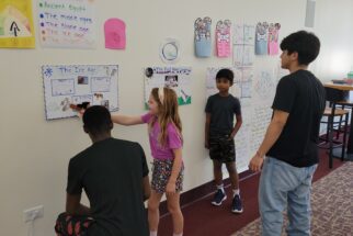 Elementary School students displaying their work during a STEAM Summer Camp
